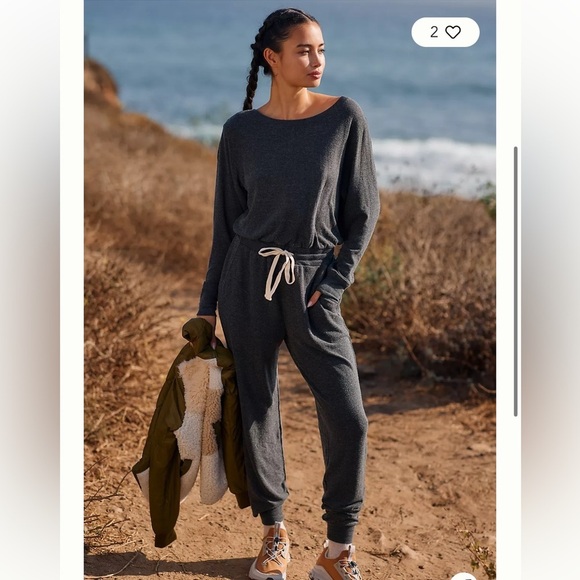 Spiritual Gangster Jumpsuit M Gray Scoop Neck Off shoulder - Picture 1 of 4